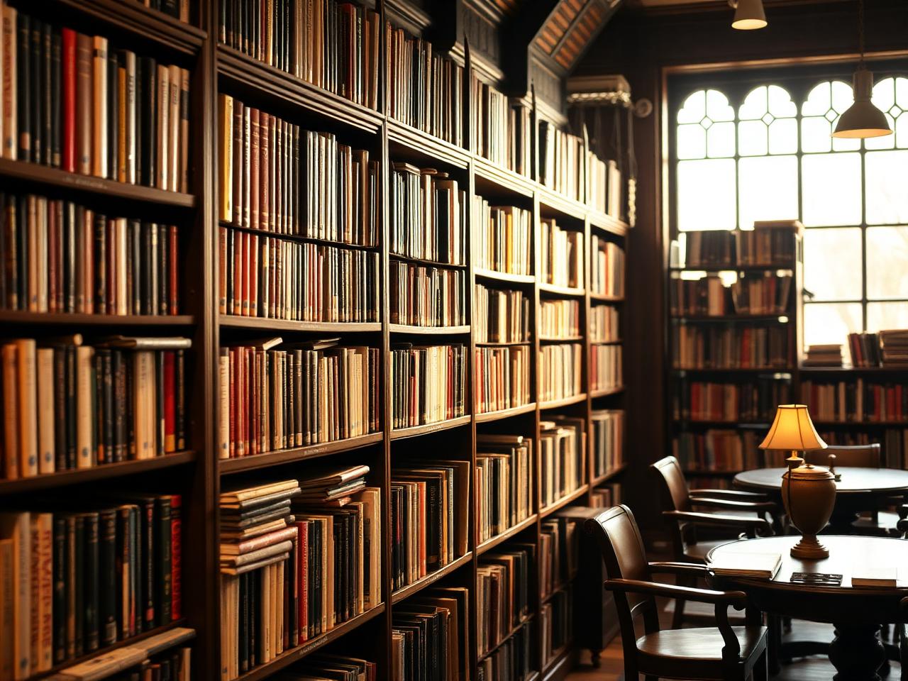 Estantería de biblioteca con libros editoriales
